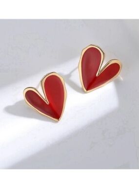 New! Rosa Red Gold Heart Post Earrings (2007) NWOT
